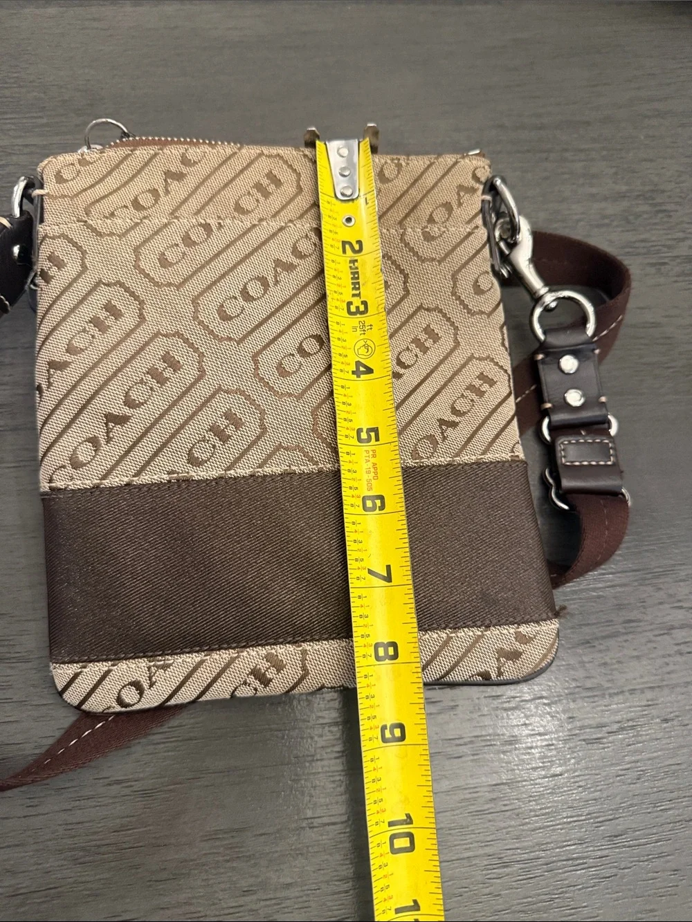 Coach Signature Jacquard North South Swingpack Crossbody Bag Brown Tan